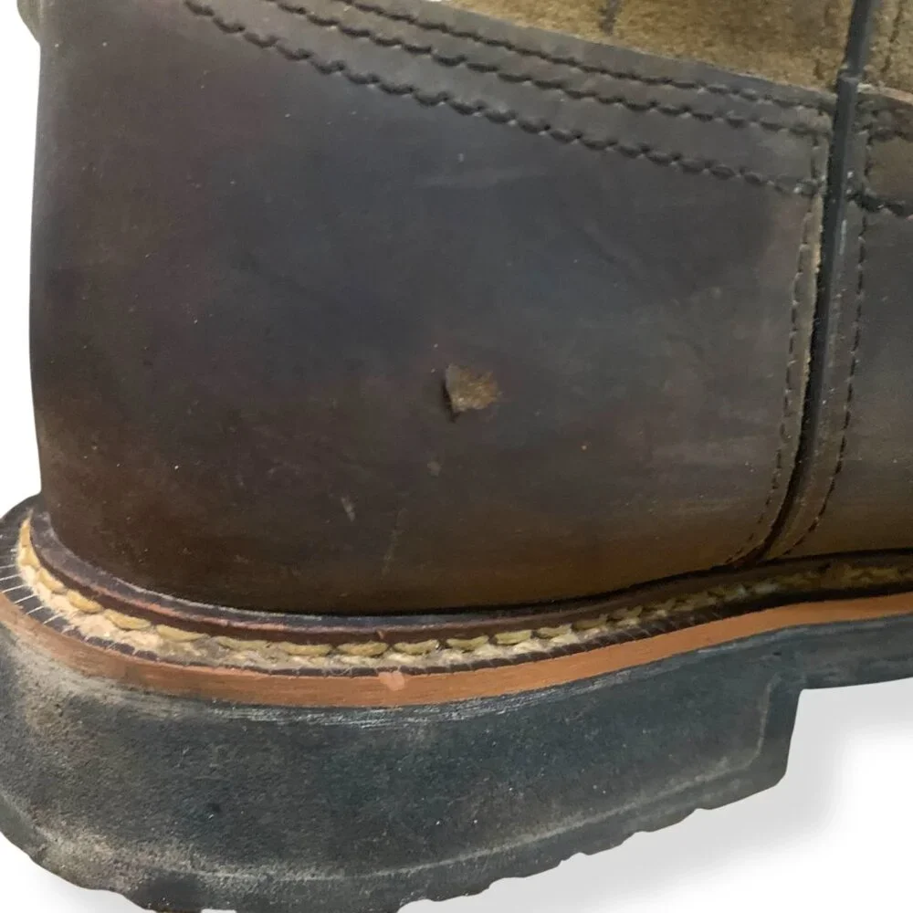 Mens Waterproof Brown Leather Steel Toe Work Boots American Flag Design Size 13D